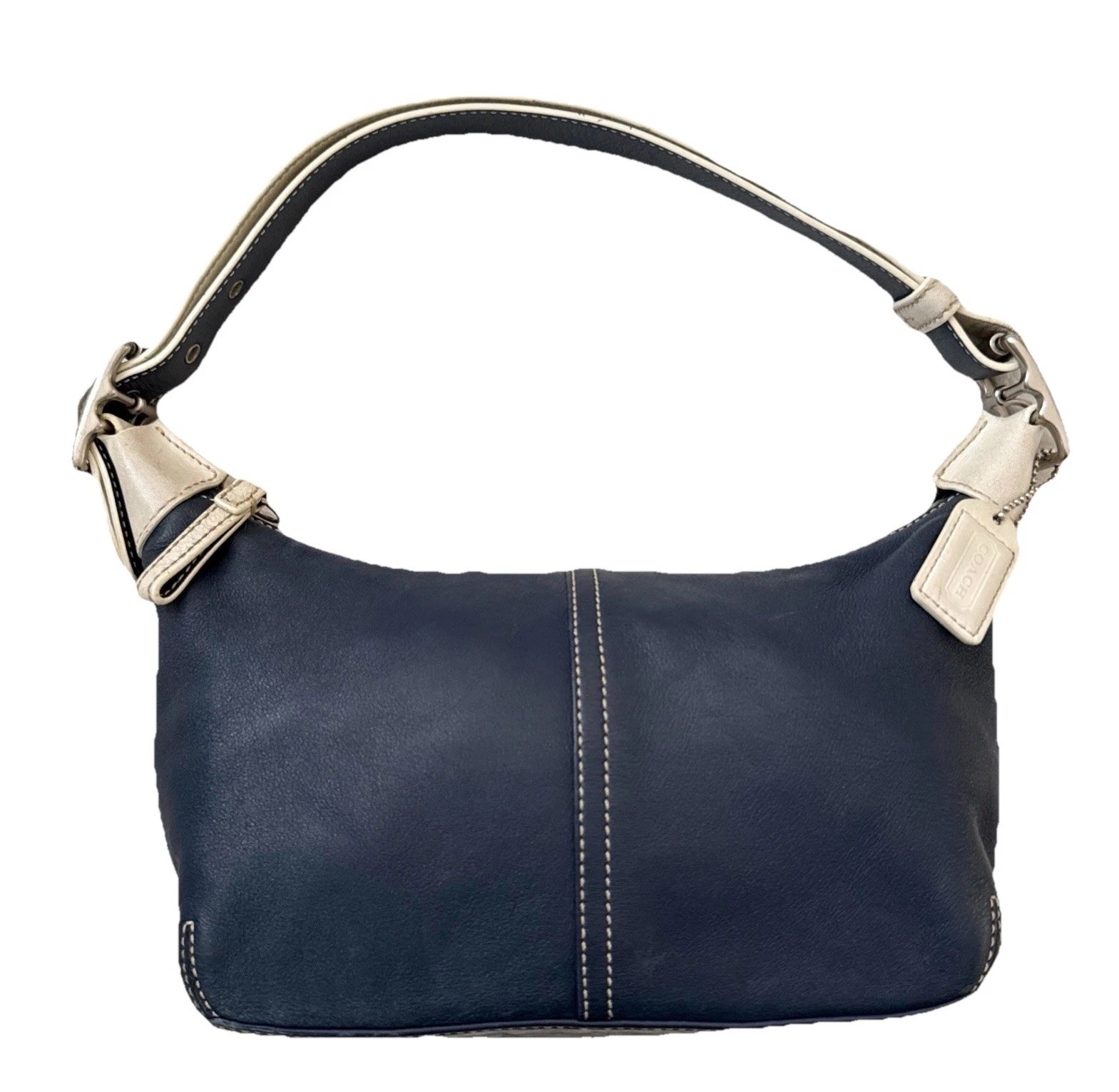 Coach Legacy Bag Navy / White Shoulder Leather Demi Soho Hobo Purse Y2K # 9564