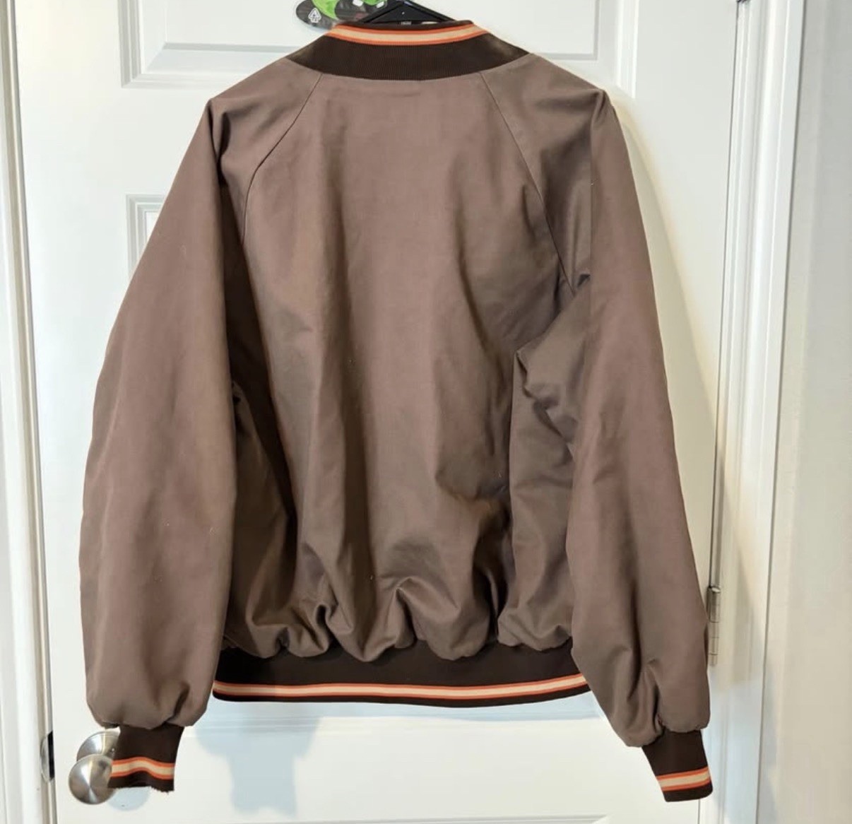 U-Haul Men’s Brown Red Lined Snap-Front Bomber Jacket 1980s VTG Band Collar READ