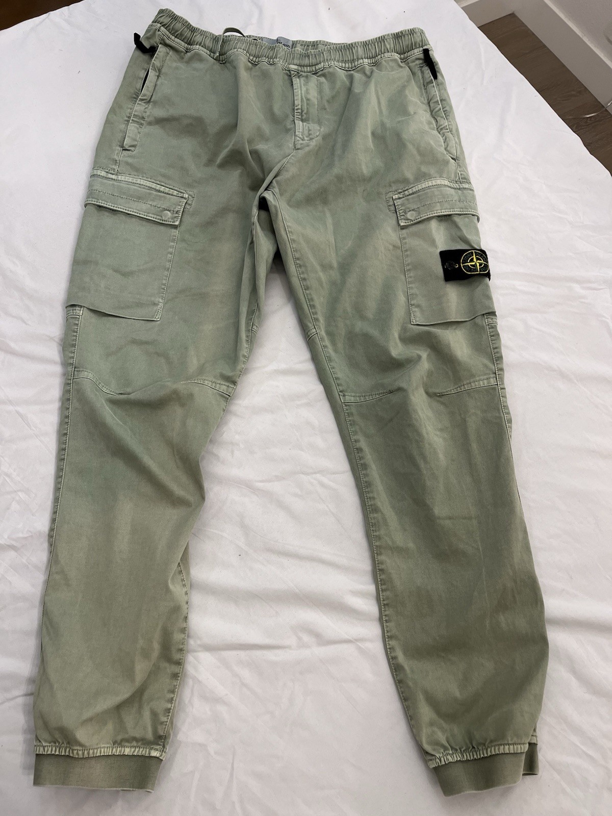 Stone Island Green Cotton Cargo Utility Pants Logo Button Pockets Sz 38 W Great!