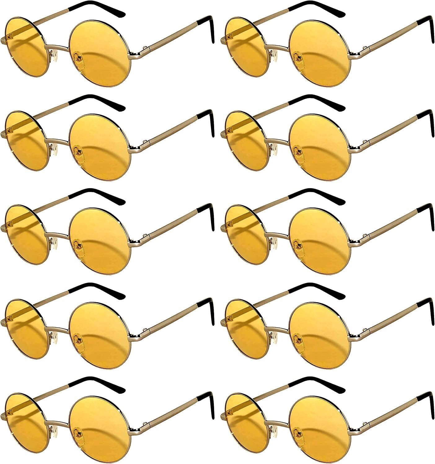 OWL Round Sunglasses 10 Pack Retro Vintage Hippie Style 43mm Yellow Tint Lens