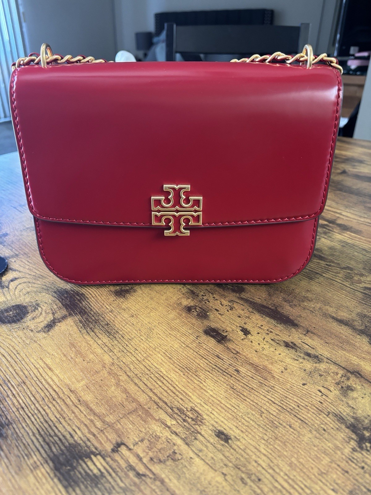 Tory Burch Robinson Convertible Shoulder Bag – Spark Red Leather with Gold Chain