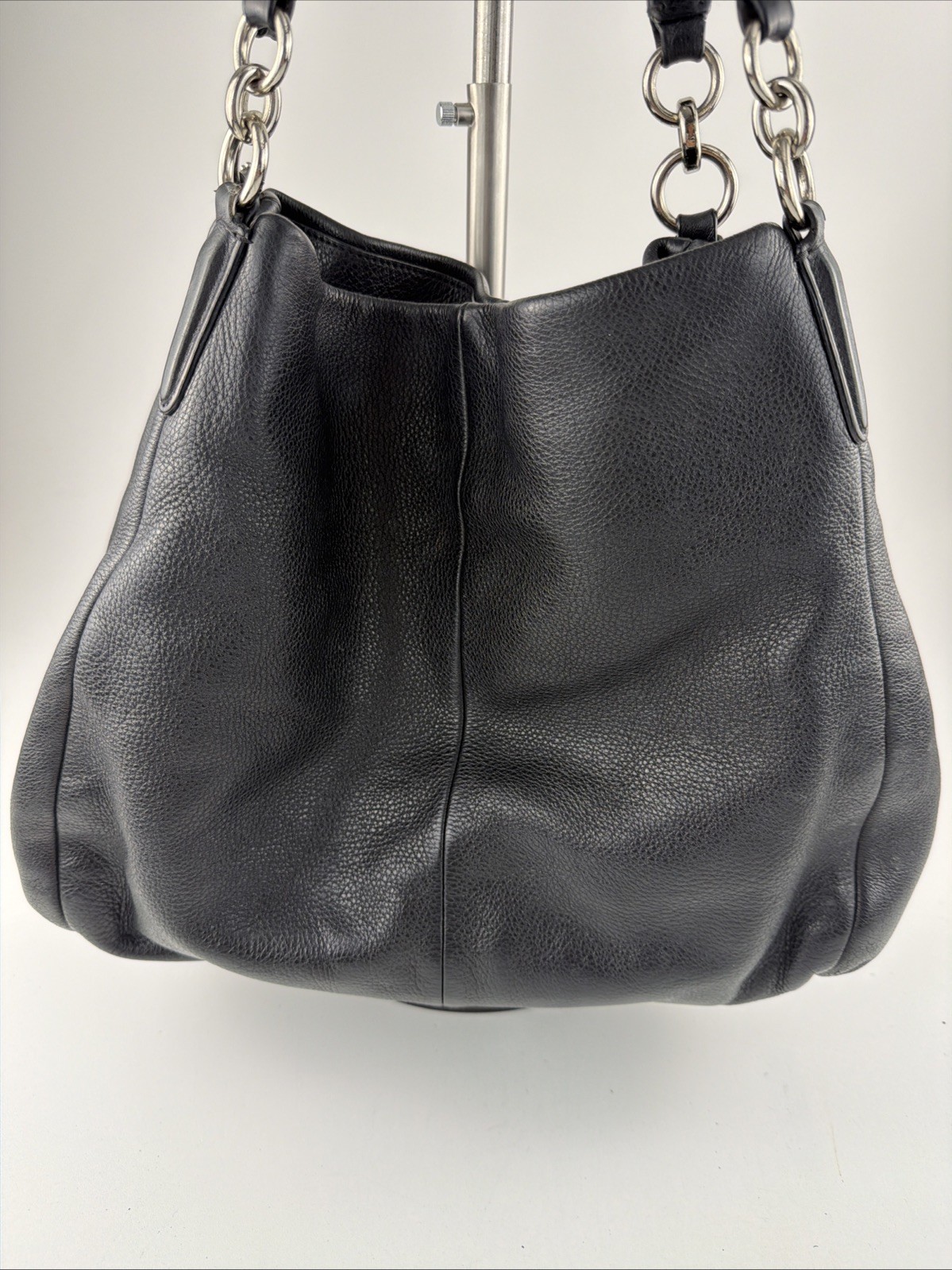Coach Black Pebbled Leather Madison Phoebe Shoulder Bag Handbag Silver Accents
