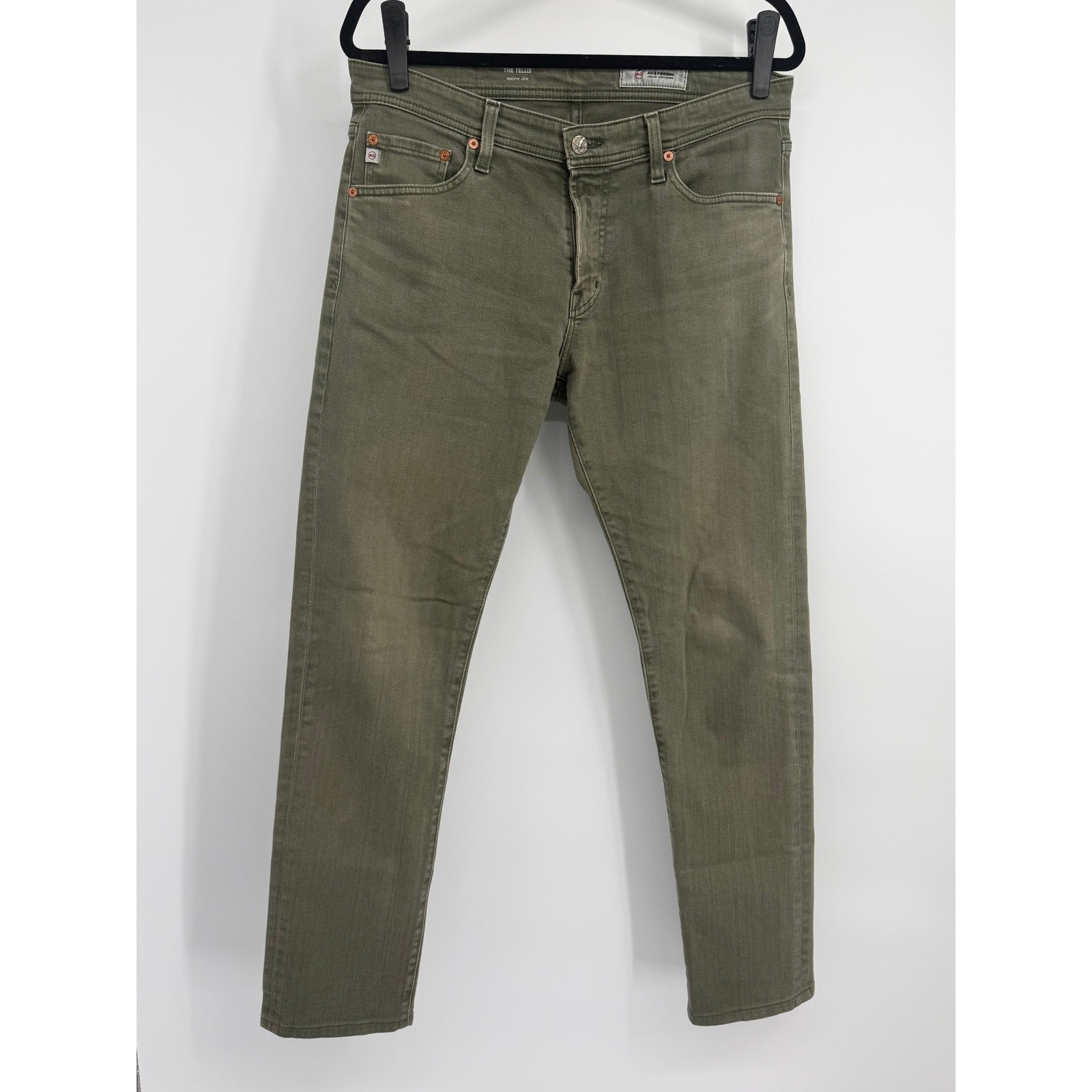AG Adriano Goldschmied The Tellis Modern Slim Fit Jeans Olive Green Mens 32