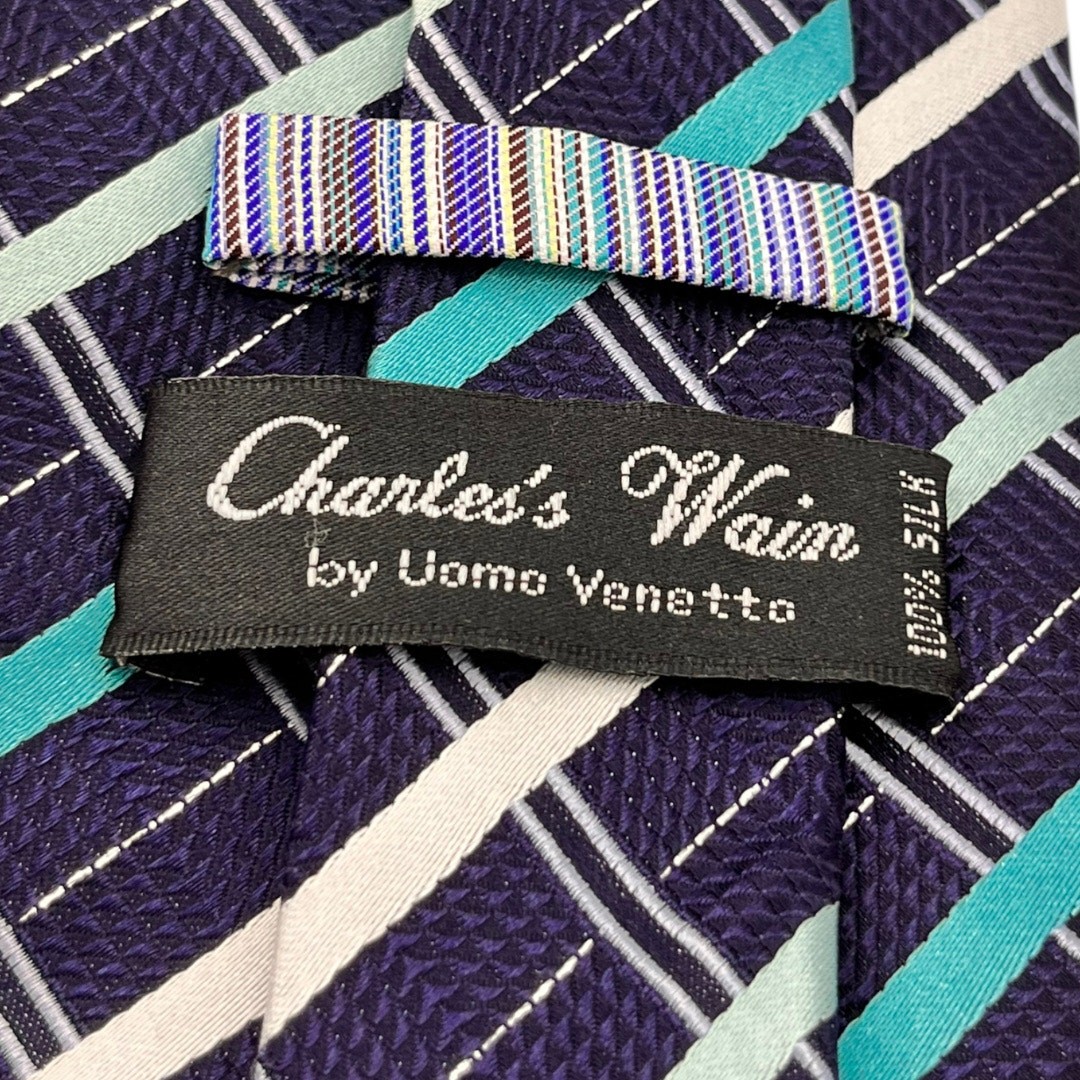62″ Charles Wain by Uomo Venetto Mens Tie Silk Blue Teal White Business