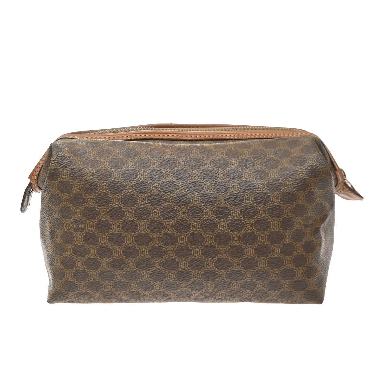 CELINE Logo Macadam Pattern Pouch PVC Leather Brown GHW Italy 01MA729