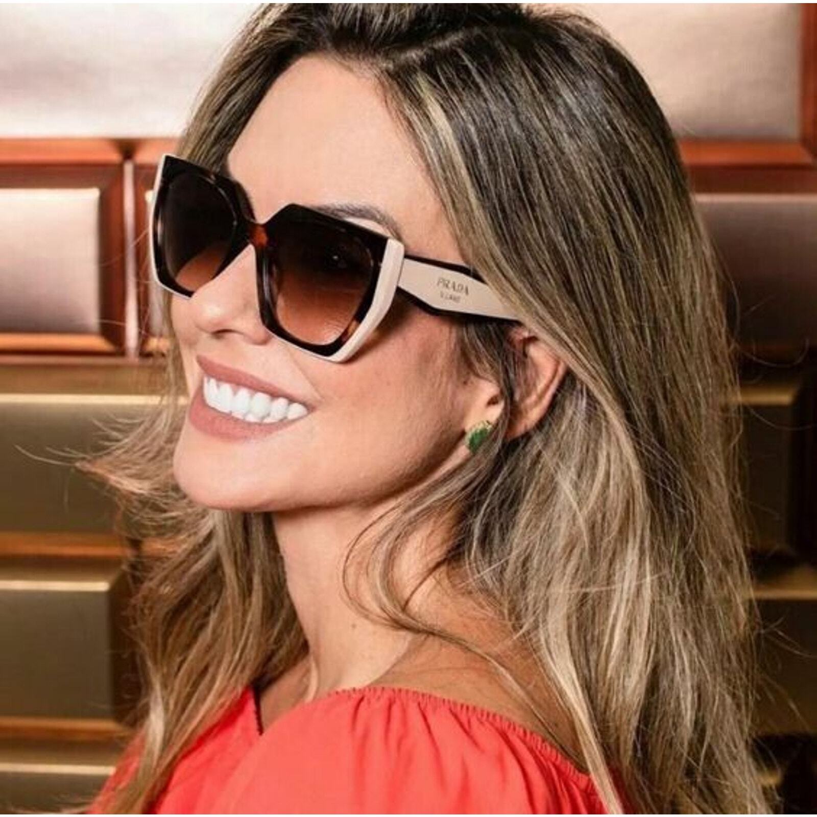 Prada Sunglasses Cateye PR 15WS 01R0A6 Tortoise Powder Pink Brown AUTHENTIC