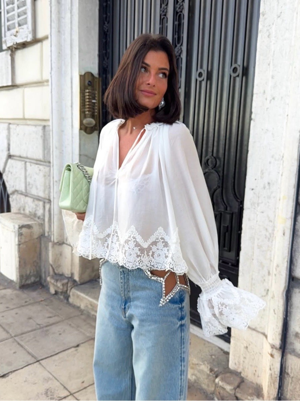 NWT H&M Lace-Trimmed Blouse Oversized