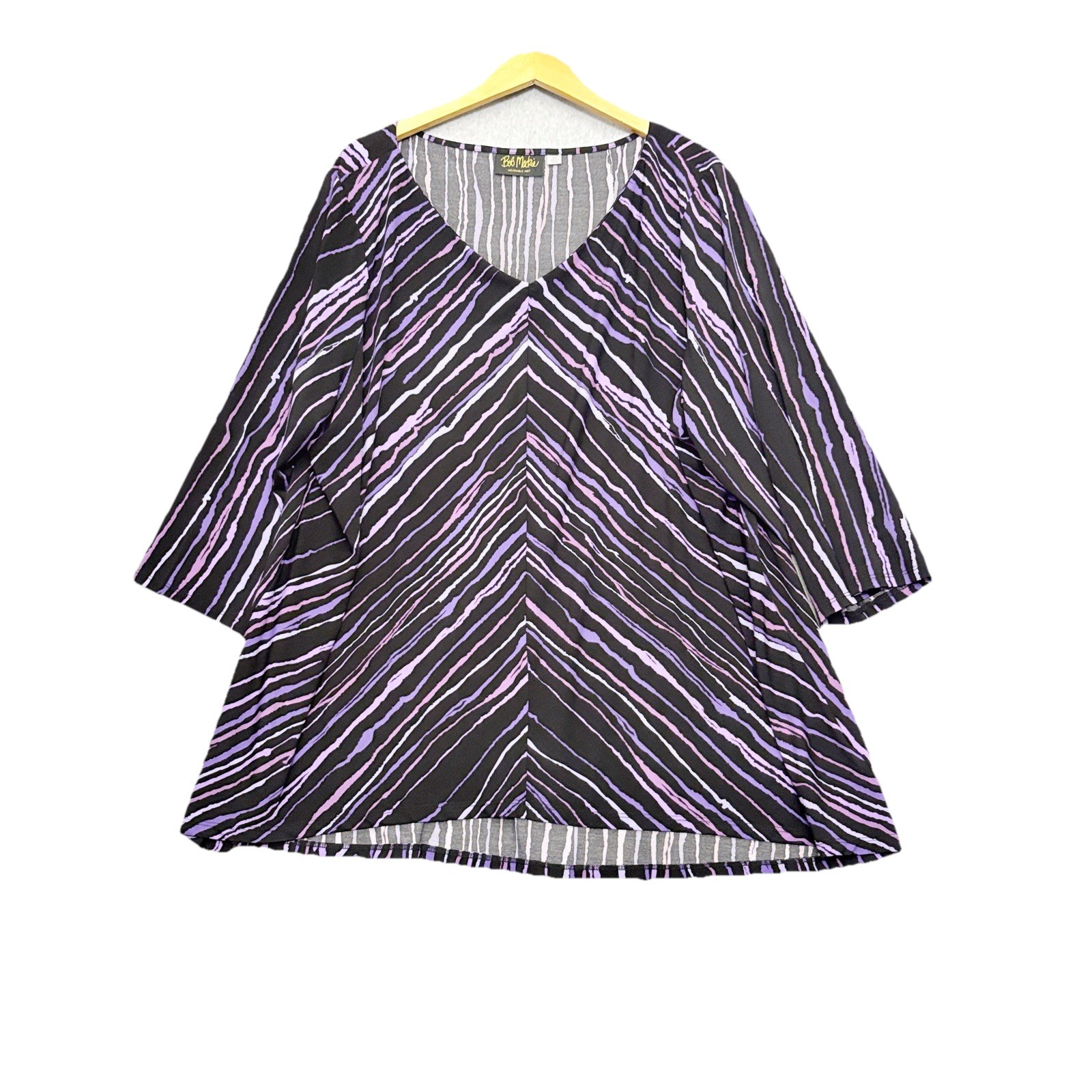 Bob Mackie Tunic Women Plus Sz 3X Black Purple Artsy Flowy Slinky Top Stretch