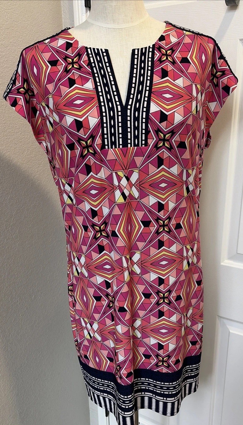 Laundry by Shelli Segal Pink/Multi Geometric Shift Dress Women’s SX Medium EUC