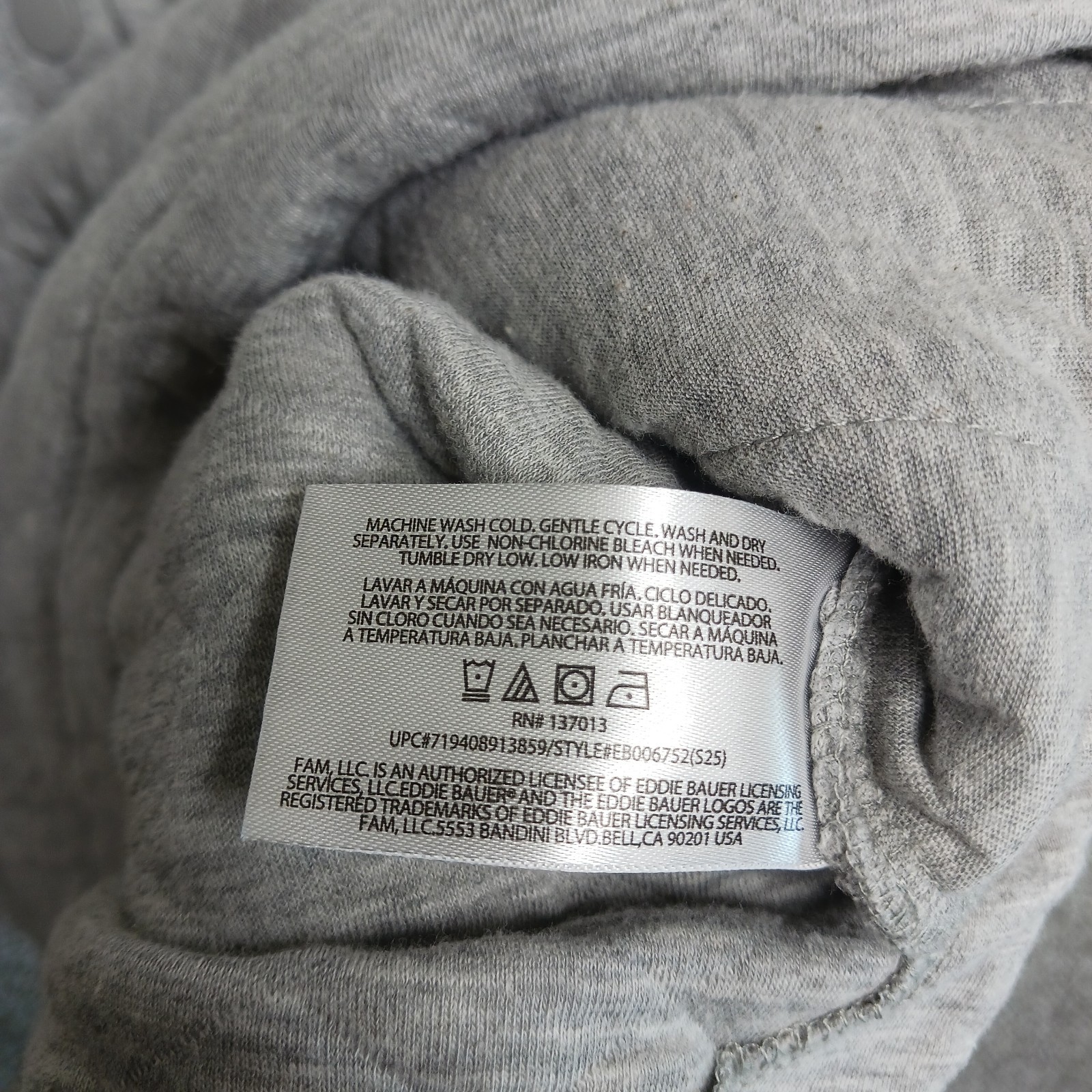 NWT Eddie Bauer Womens L Gray Quilted Kangaroo Pocket Pullover Large MSRP $99.00