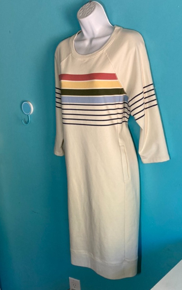 L.L. Bean Womens Size M / L Off White Striped Pullover Cozy Sweatshirt Dress