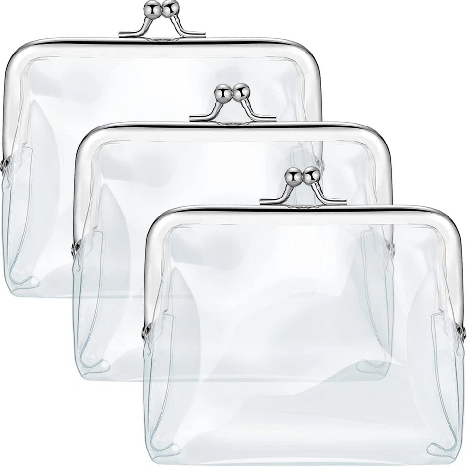 3 Pieces Clear Coin Purse Transparent Change Purse for Women PVC Kiss-Lock C…