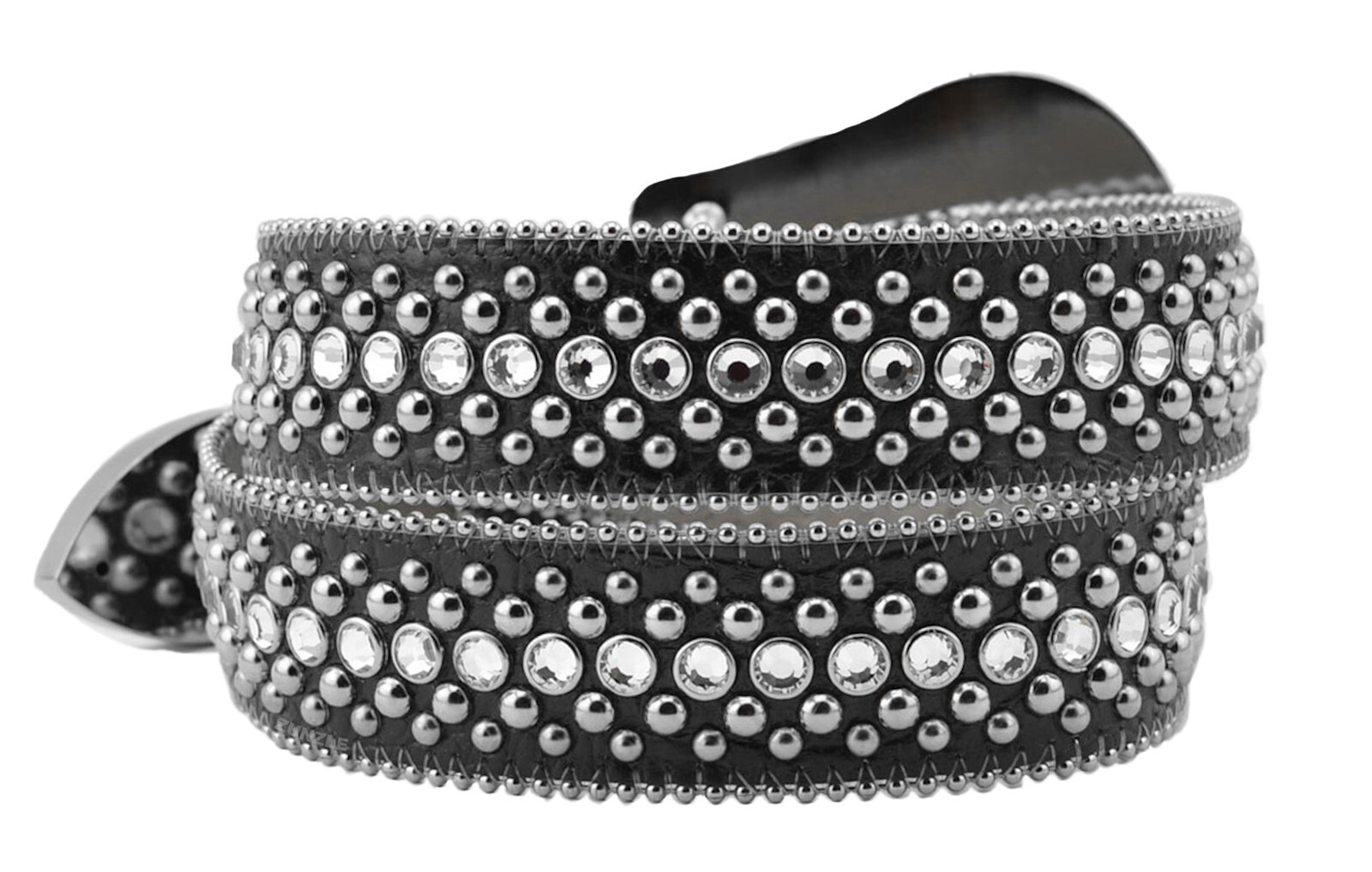BB Simon Kish Belt Clear Ice Crystal Black Leather Silver 30 32 34 36 38 40 42