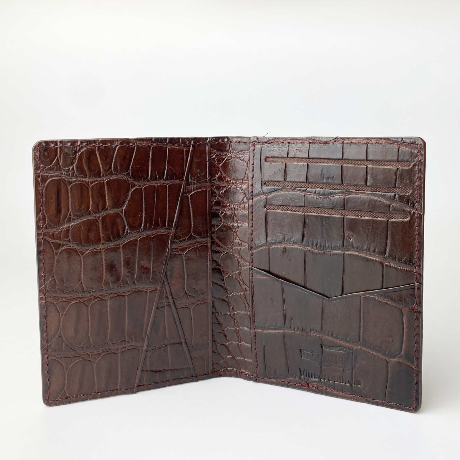 Real Crocodile Brown Mini Leather Bifold Wallet Slim Bifold Wallet RFID Blocking
