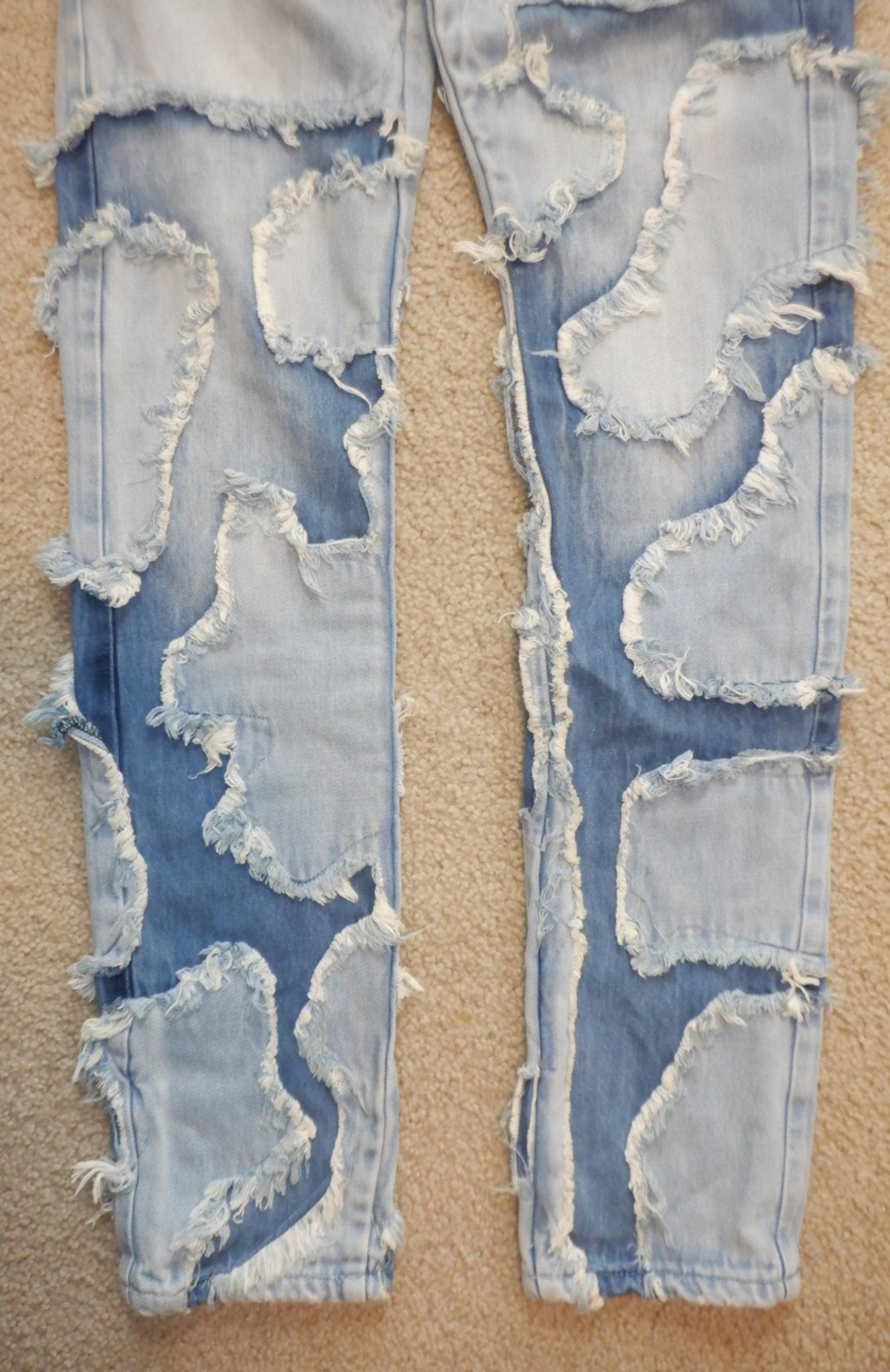 mnml Men’s Light Blue Slim Jeans Denim Distressed Button Zip 5-Pocket, 28 x 34