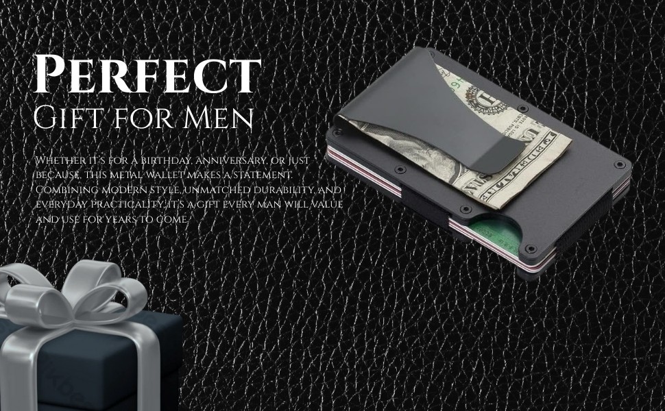Leatherboss Men’s RFID Blocking Slim Money Clip Minimalist Wallet Card ID Holder