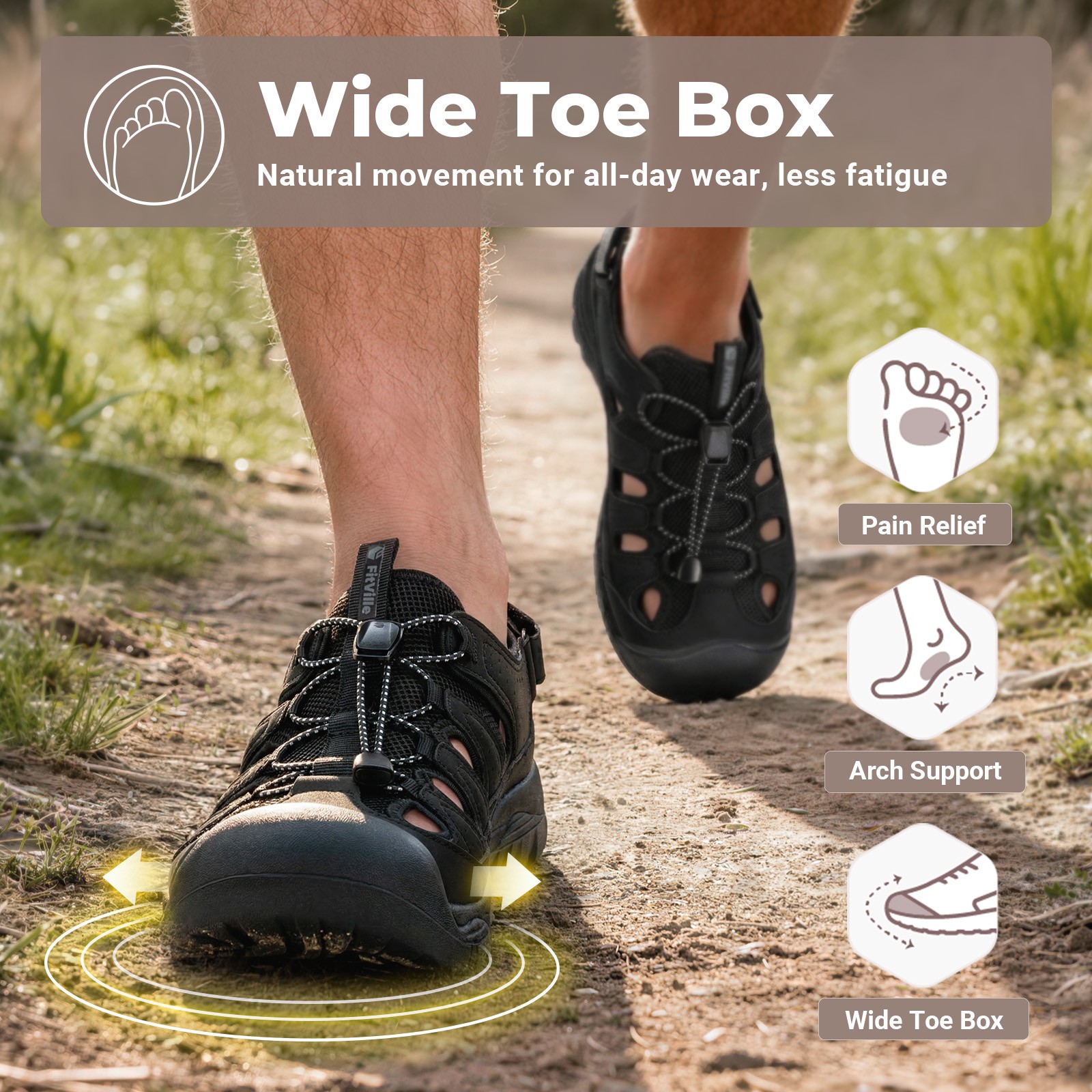 FitVille Men’s Closed Toe Sandals Trekking Hiking Sport Sandals Arch Support