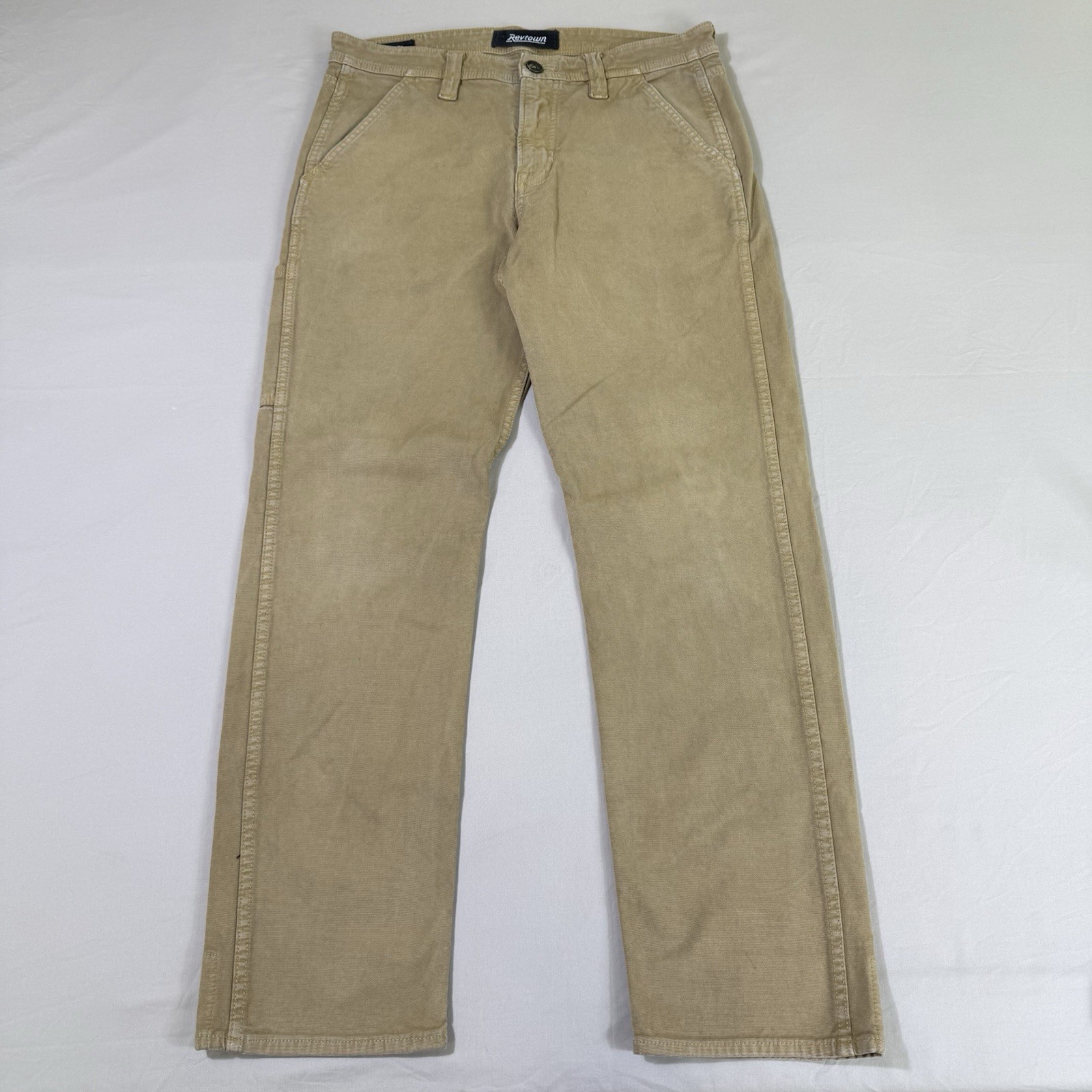Revtown Jeans Mens 31×30 Khaki Automatic Stretch Straight Leg Italian Denim