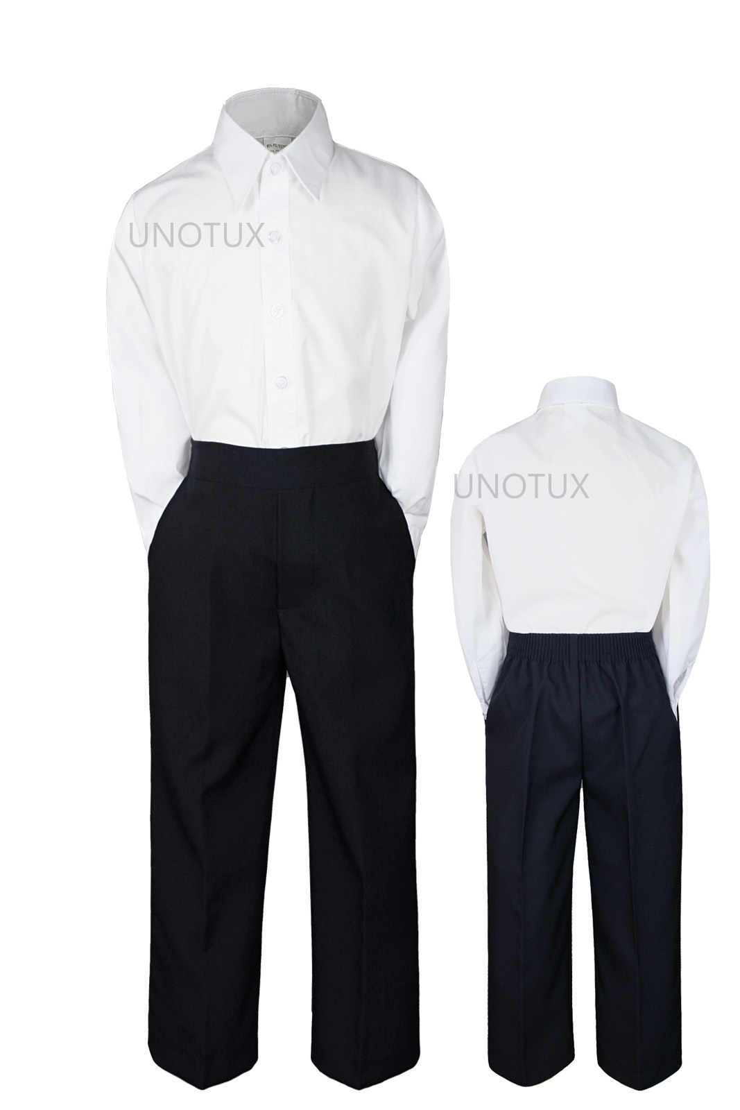 2pc Set Baby Boy Toddler Teens Formal Black or Navy Pants White Shirt Suit S-20