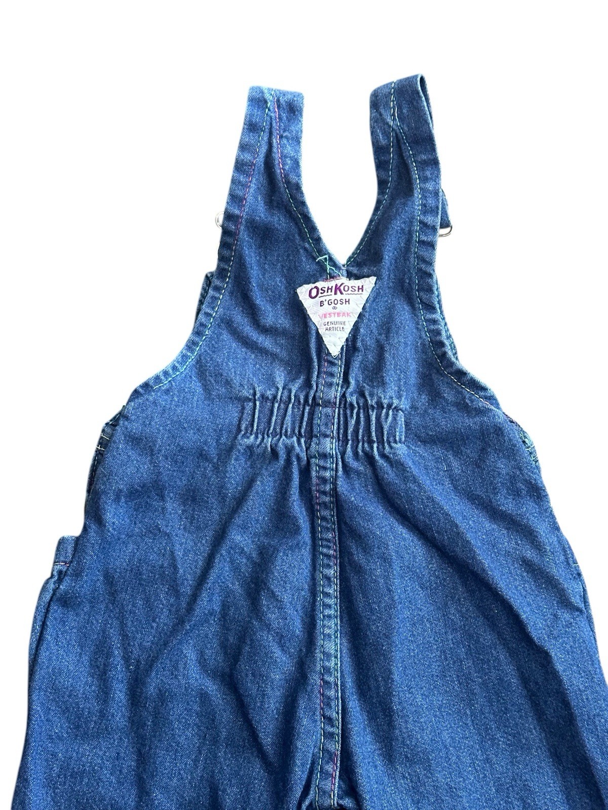 Vtg OshKosh B’gosh Vestbak Denim Overalls Sz 6 / 9 Mos USA Made Patch Flower
