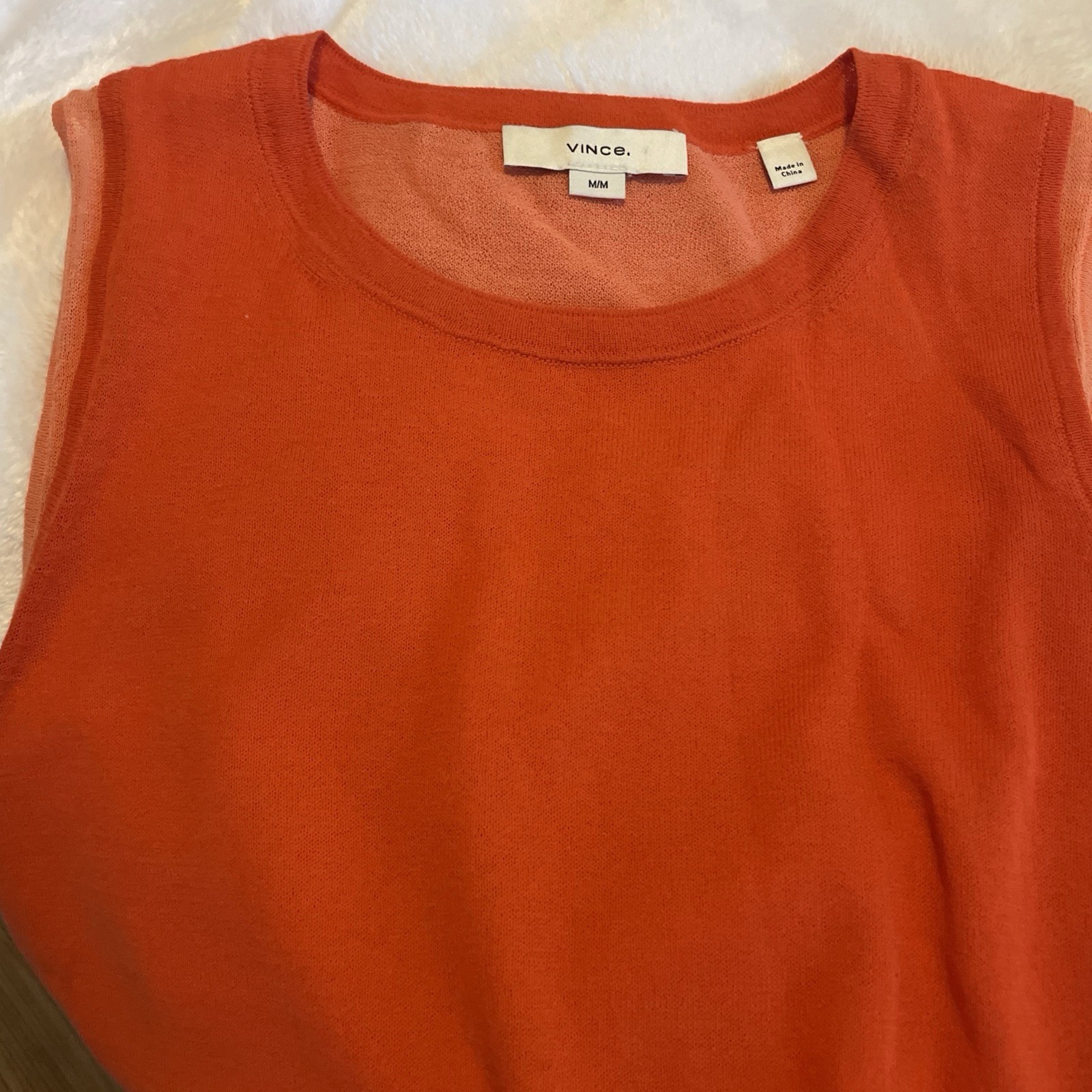 VINCE Medium Sleeveless Knit Double Layer Orange Peach Blouse Classic Preppy