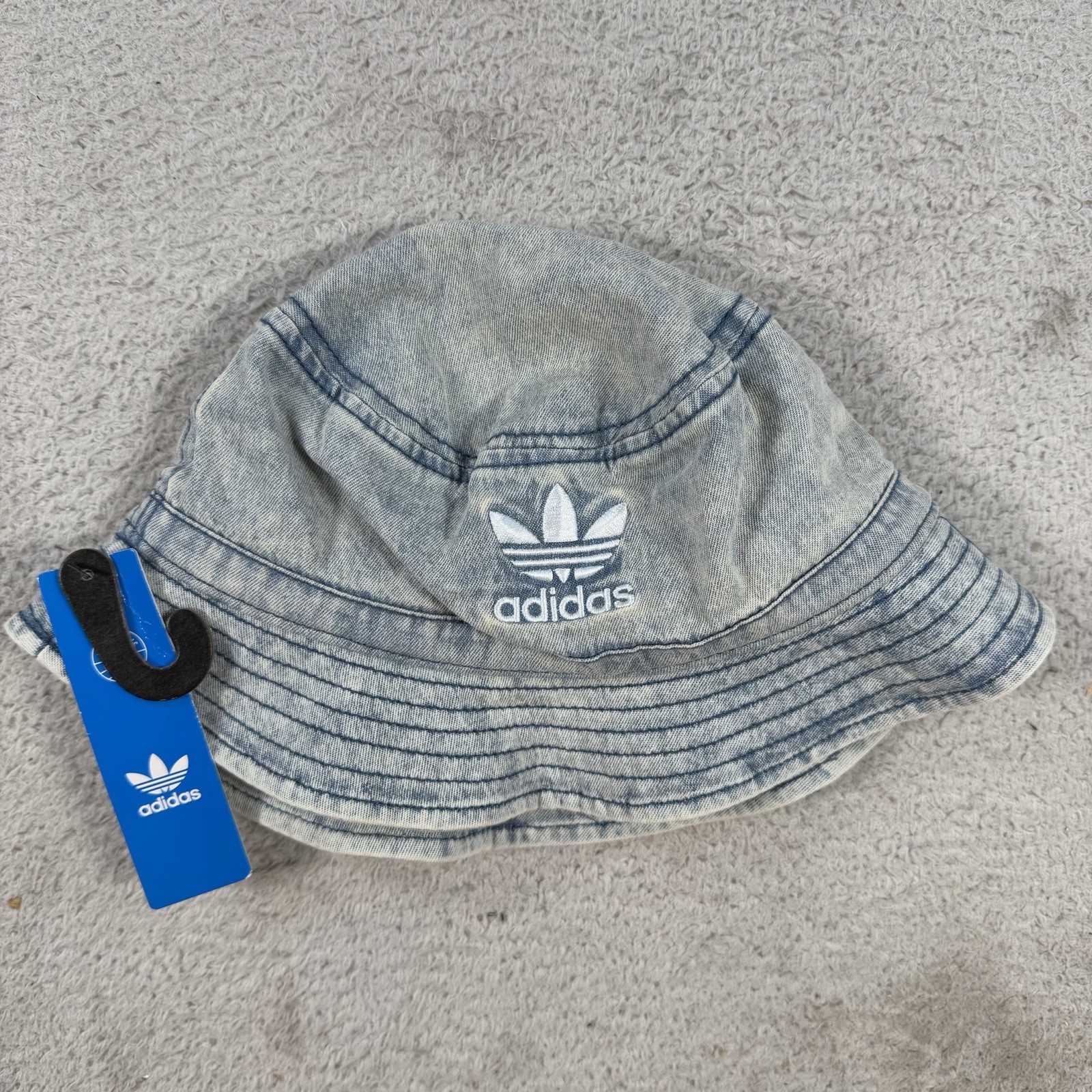 Adidas Originals Denim Bucket Hat Collegiate Navy White Acid Wash NEW