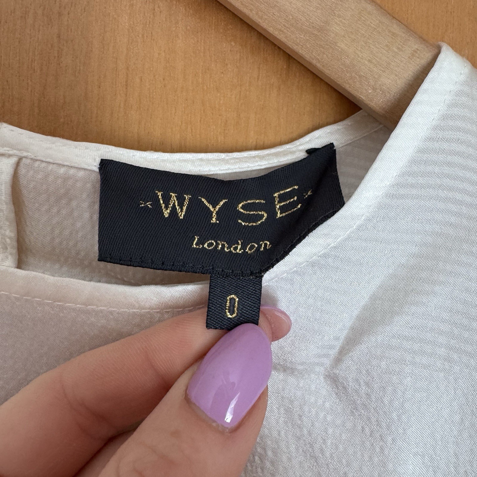 Wyse London Off White Satin Long Sleeve Blouse Size 0 UK 6 Textured Cuff Sleeve