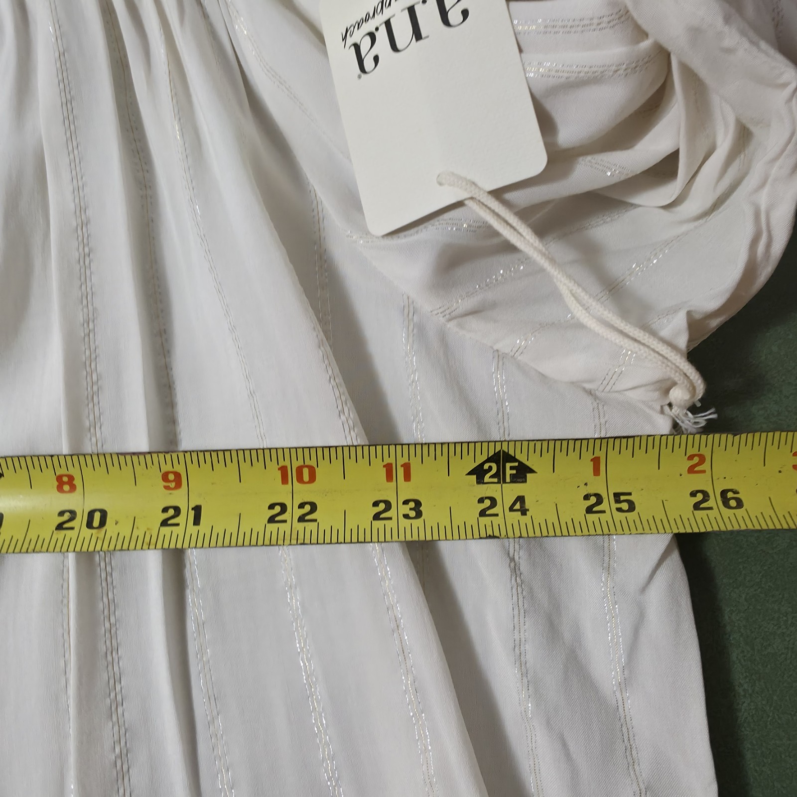 a.n.a 2X Boho Peasant Blouse Ivory Metallic Stripe Smocked Ruffle Cottagecore