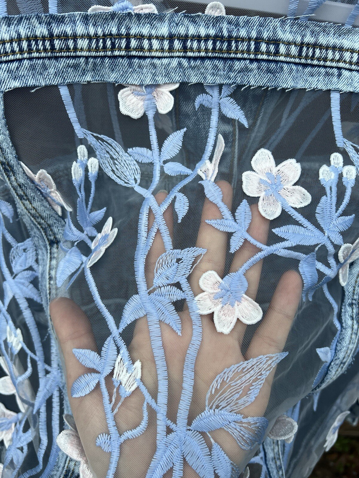 Custom blue denim jacket for women, Oversized Light Wash Jacket – Size XL