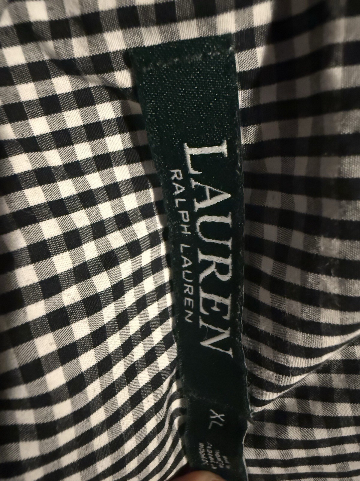 Lauren Ralph Lauren Black White Gingham Cold Shoulder Ruffle Bow Blouse XL