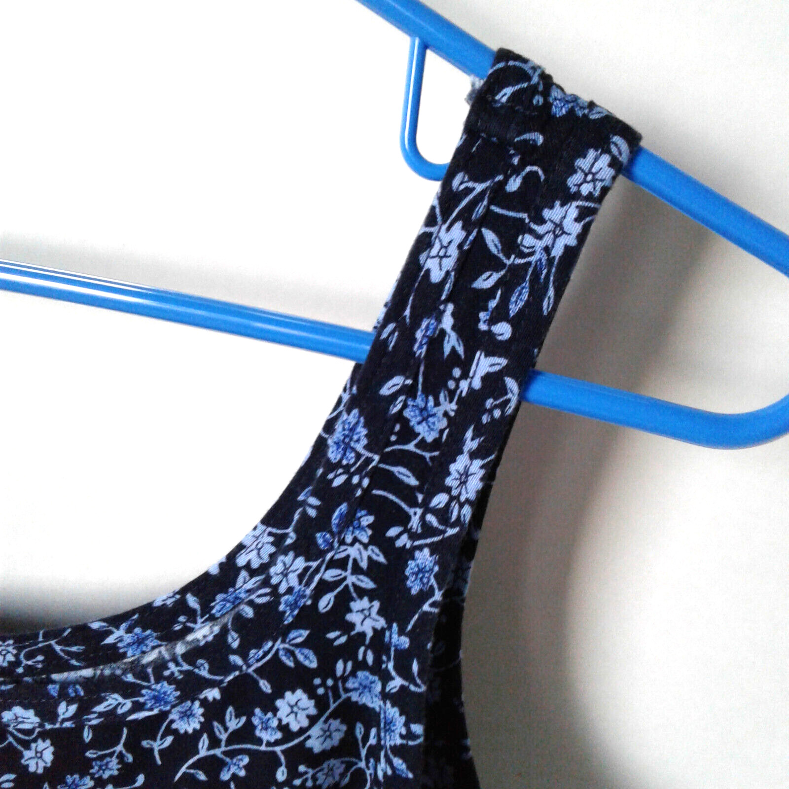 VTG Faded Glory~Tank Style Dress~Pullover~Blue Floral Print~Full Length~Small