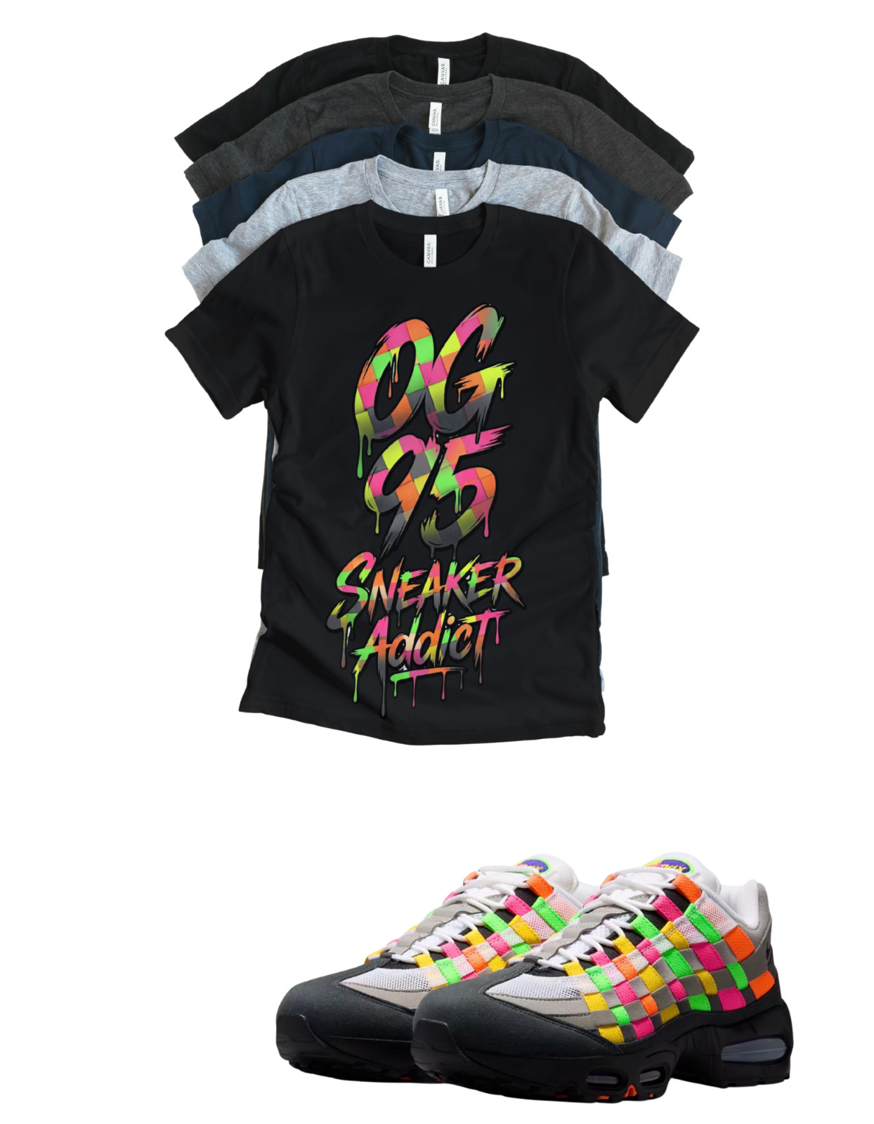 OG Retro Max 95 Sneaker Addict Woven Multi-Colored Tee Sneaker Matching T-Shirt