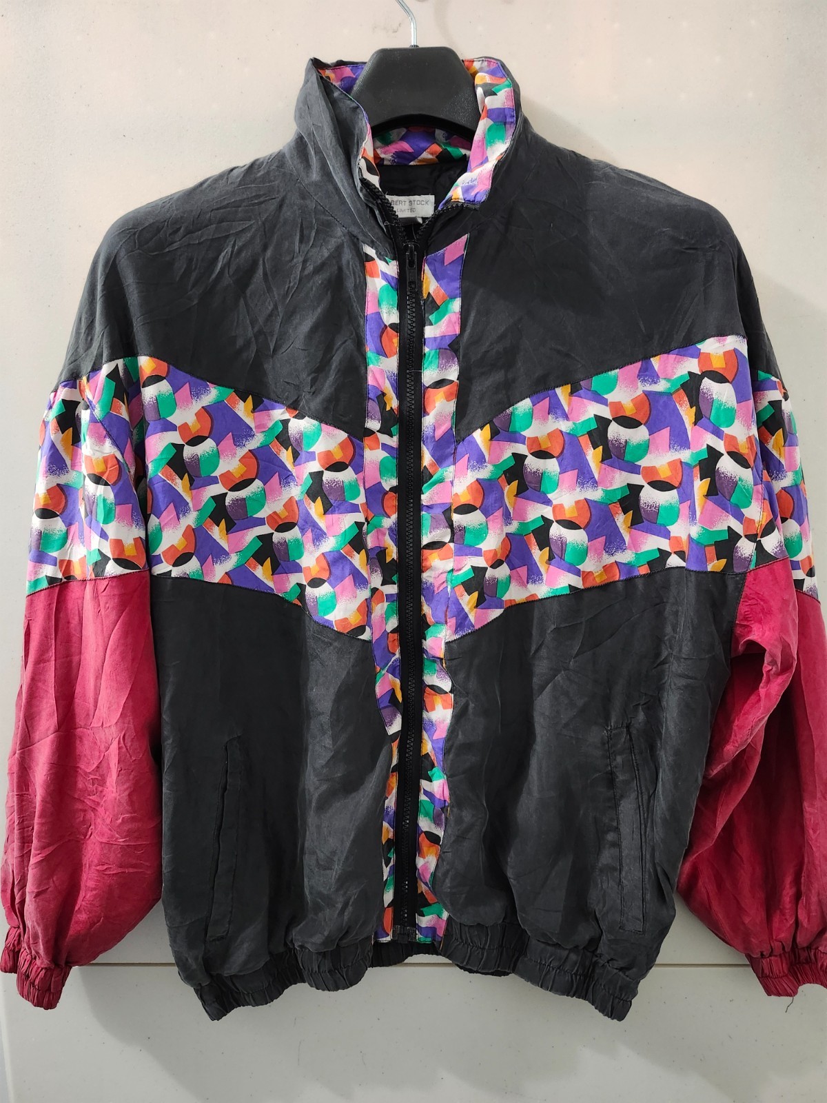 Robert Stock Limited Jacket Mens S Zip Windbreaker Silk Colorblock Wrapround VTG