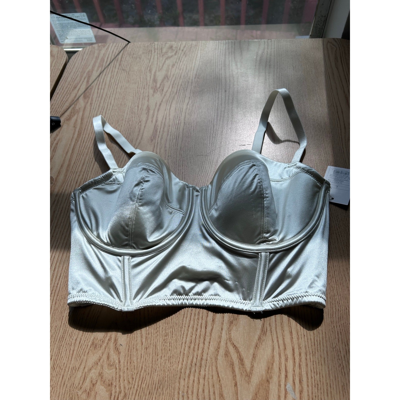 New Auden Silky Satiny Underwired Push-Up Longline Soft Boned Bra Cream Large