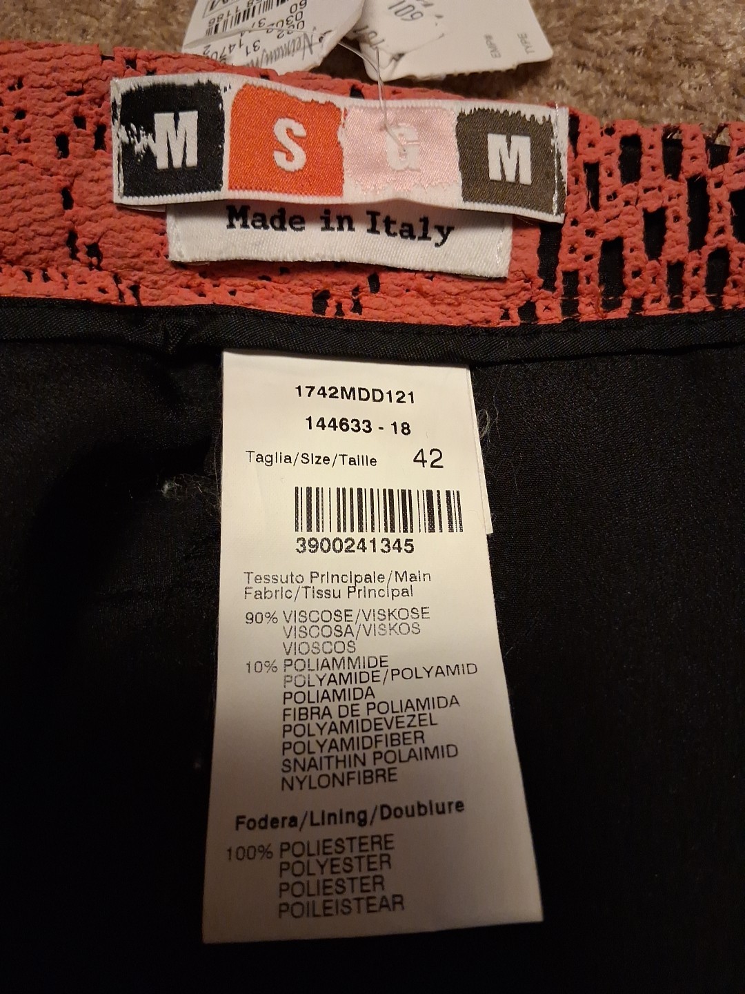 MSGM Orange Faux Leather Laser Cut Midi Length Pencil Skirt Size IT 42 US M NWT
