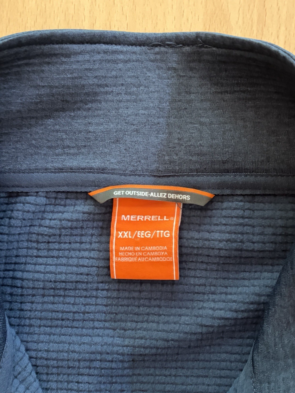 Merrell 1/4 Zip Pullover Mens XXL Blue Grid Fleece Performance Hiking Jacket