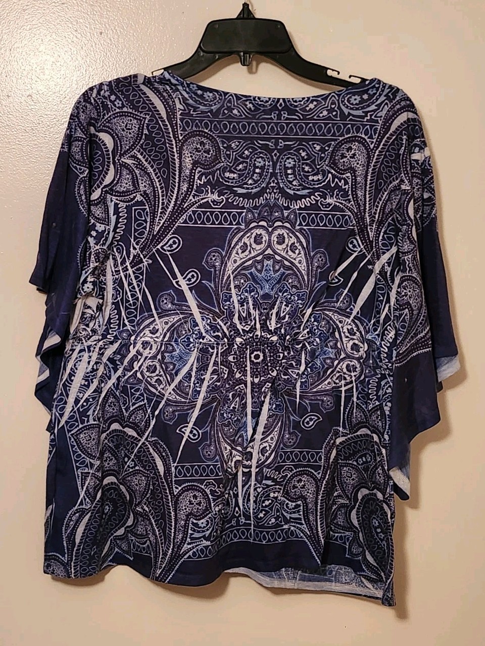 Cato Blouse Blue And White Paisley Sequins Sz 18/20w Butterfly Sleeves