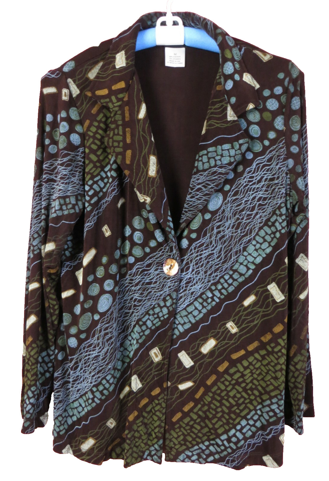 STK2739- CITIKNITS Women’s Slinky Travel Knit Jacket Collared Multi Geo Size M