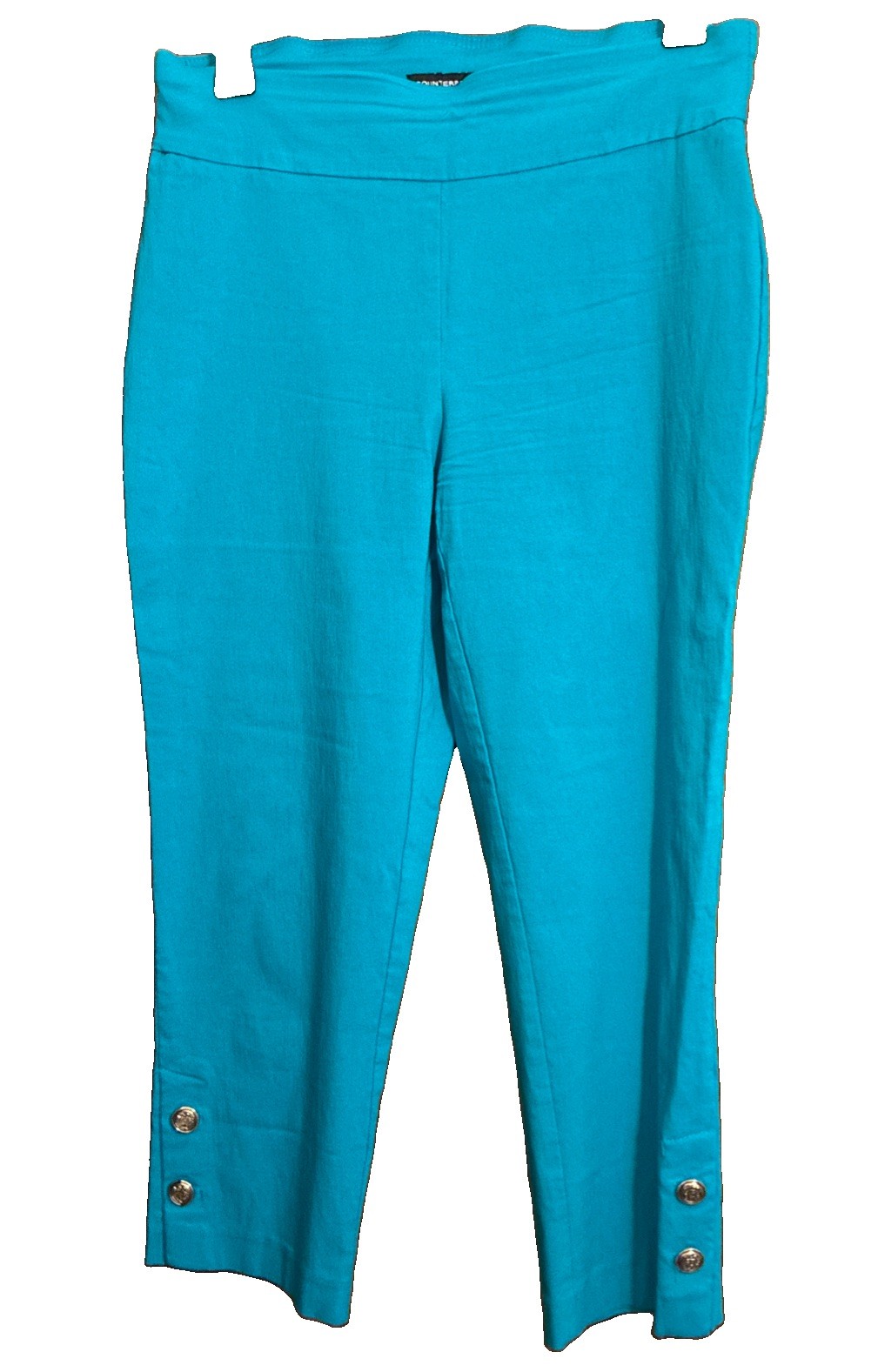 Counterparts Womens Blue Pull On Cropped Capri Pants Button Hem Sz 8