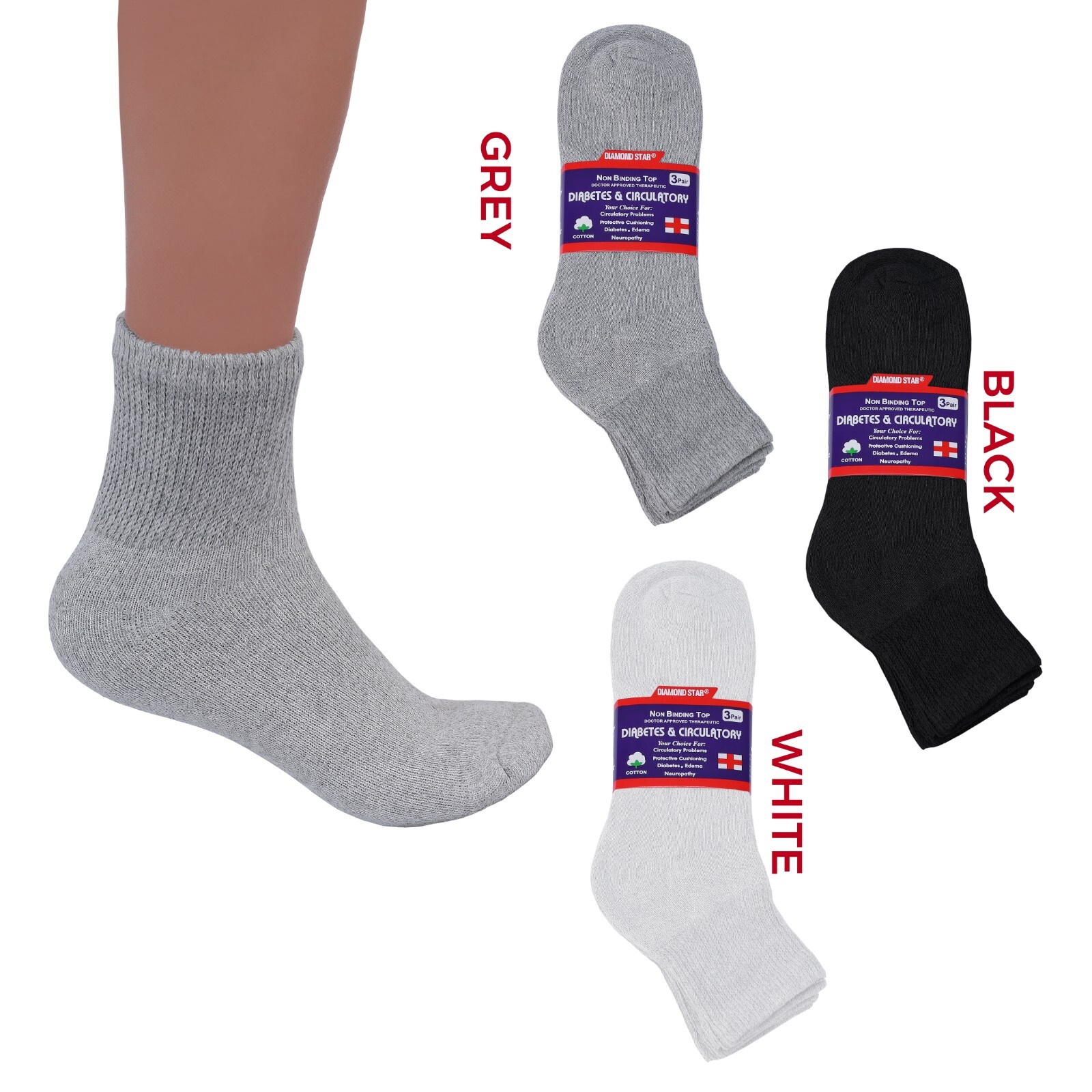 12 Pairs Men’s Grey Circulatory Health Diabetic Ankle Quarter Socks Size 13-15