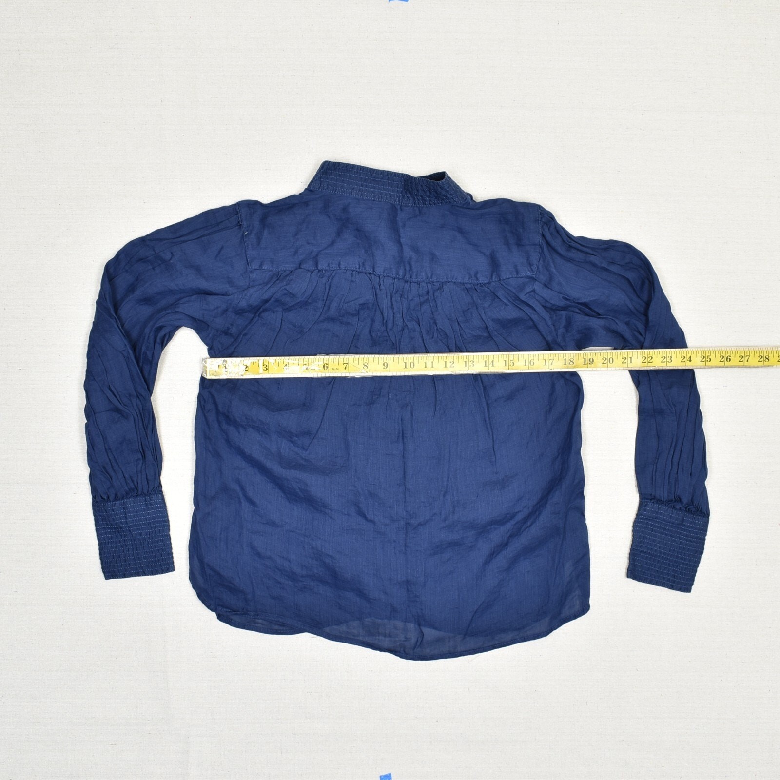 Banana Republic Women Blouse Long Sleeve High Neck 100% Ramie Blue Size S