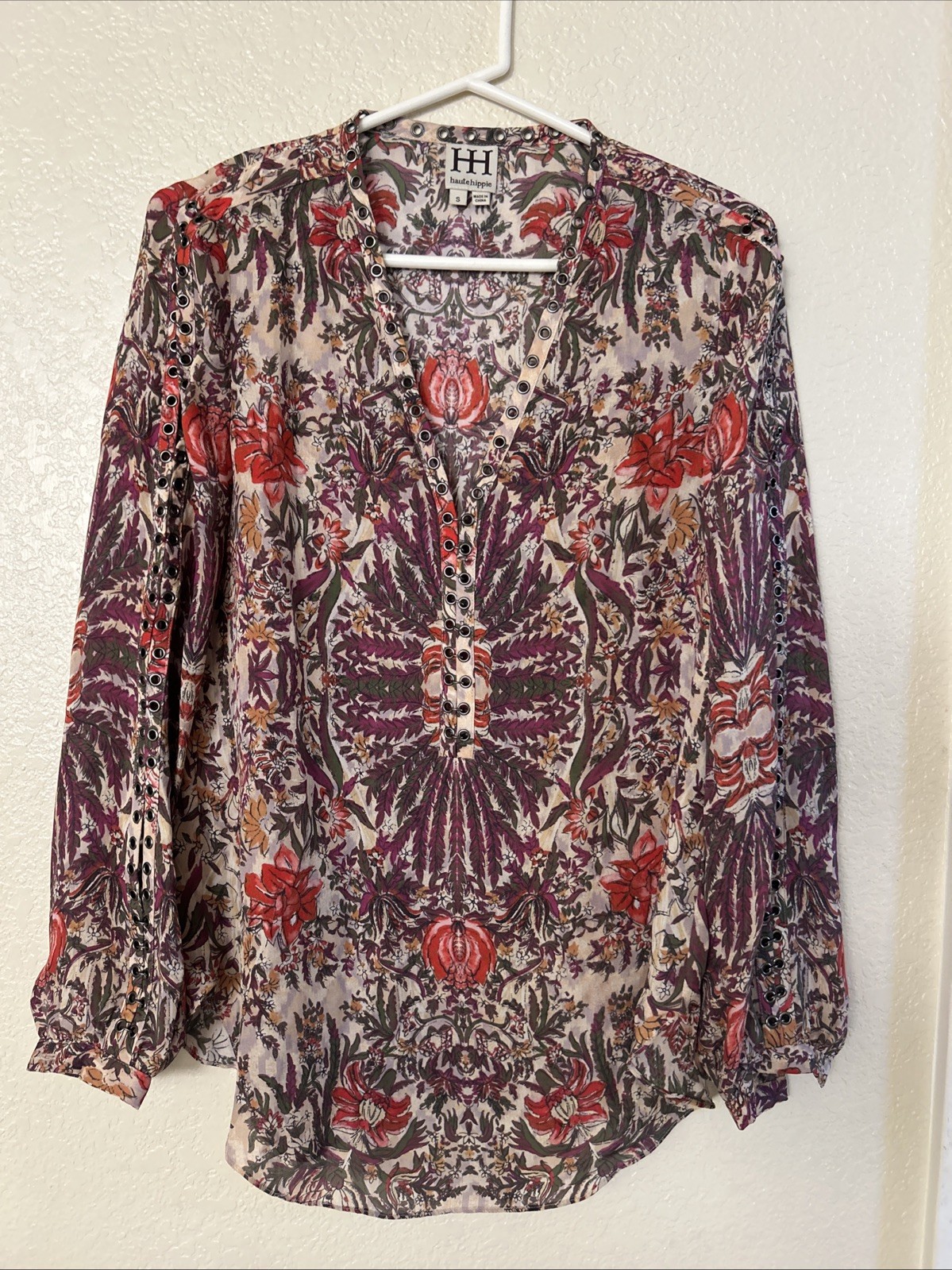 Haute Hippie Womens Silk Floral Blouse Size Small Boho Gypsy