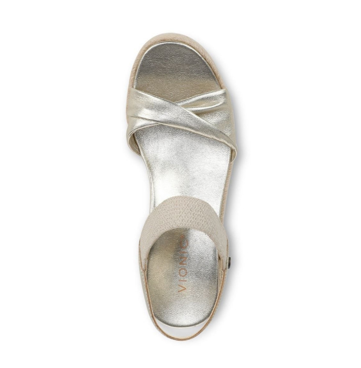 Vionic’s Darla Espadrille Wedge Sandal, Gold Leather