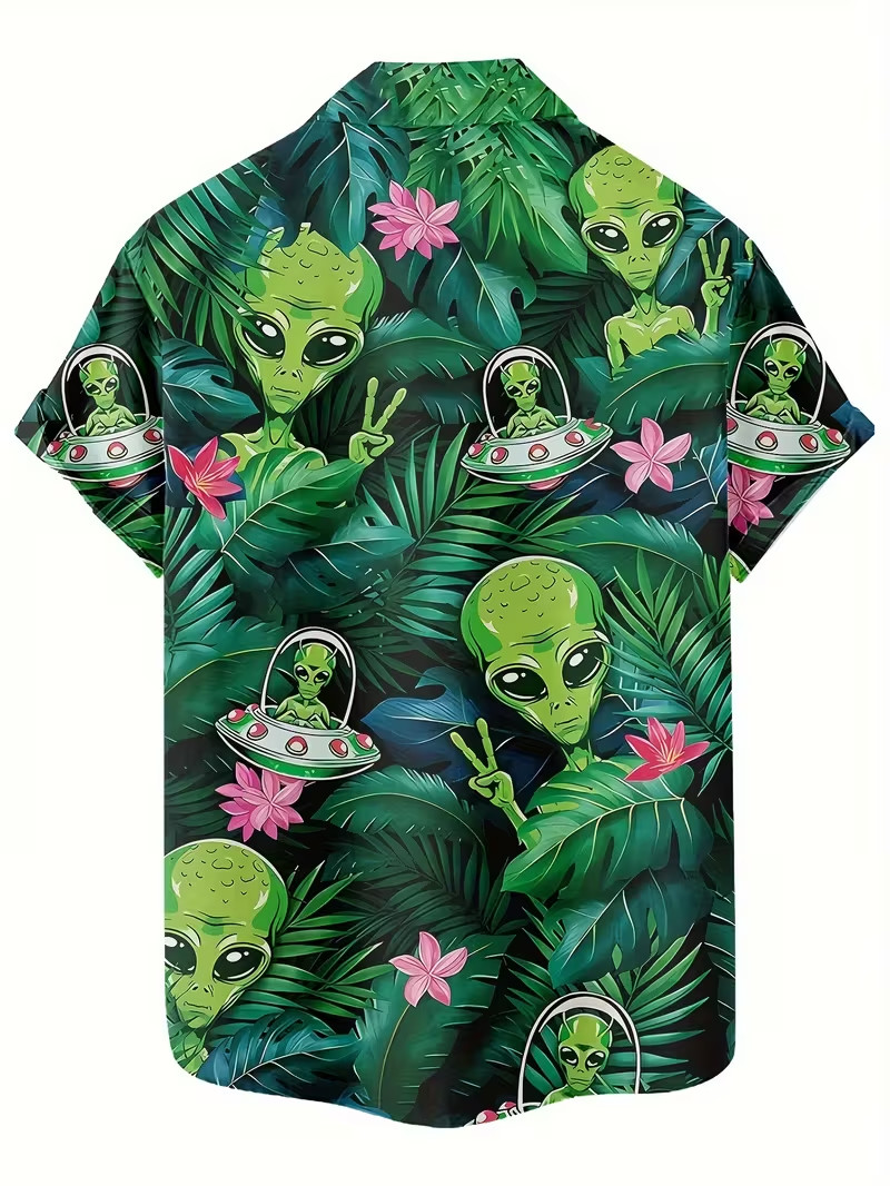 Casual Alien Print 3D Hawaiian Shirt – Adults & Youth