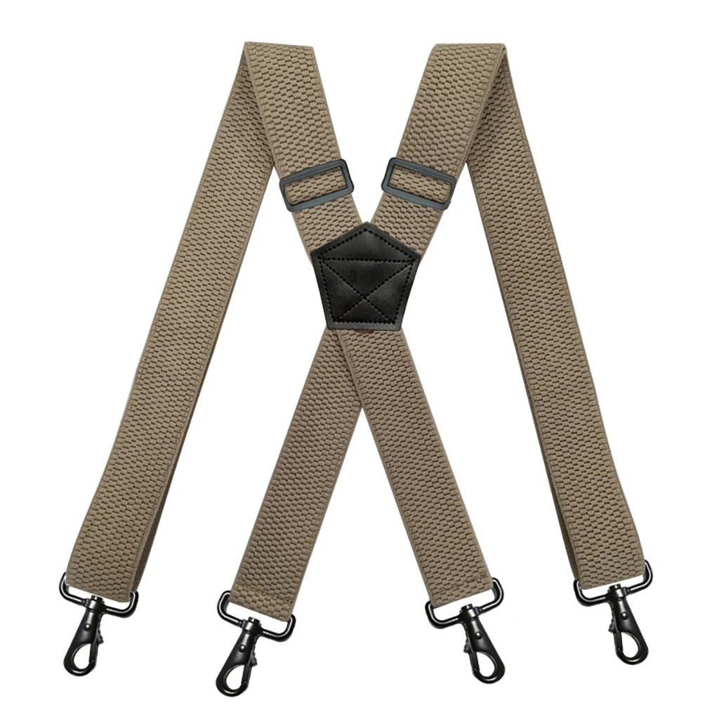 Heavy Duty Suspenders for Men Work Biker Outdoor 3.8cm Wide X-Back with 4 Snap H
