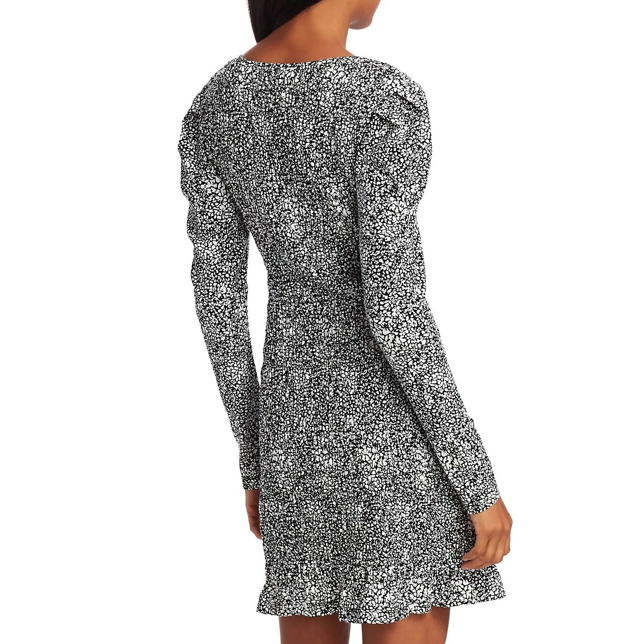 PARKER Brooklyn Smocked Long Puff Sleeve Flounce Hem Sheath Dress, XS Midnight