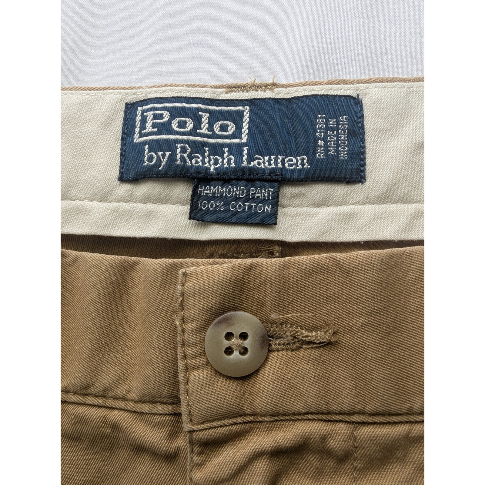 Vintage Polo Ralph Lauren Hammond Pant Mens 38×32 Khaki Tan Pleated Cuffed Chino