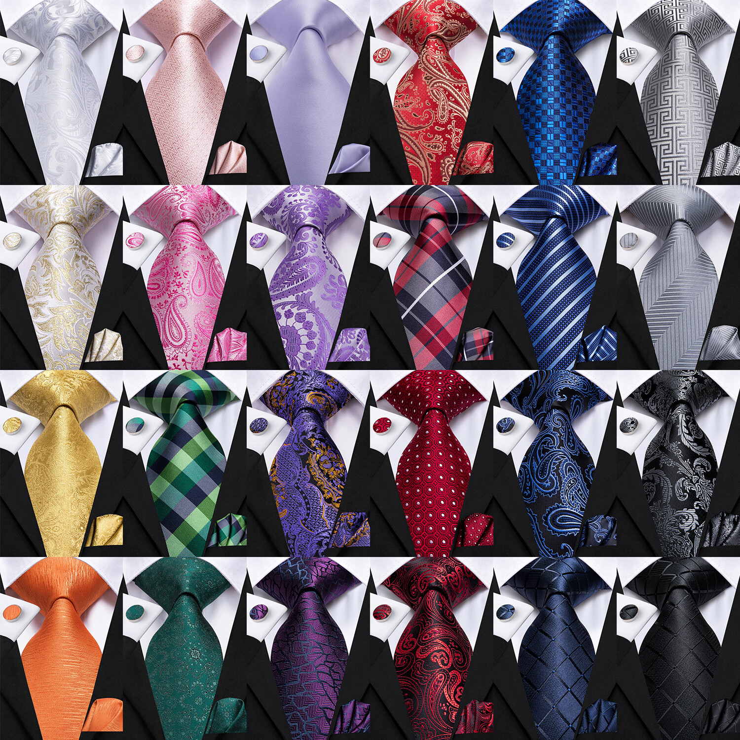 Mens Tie Striped Solid Paisley Necktie Hanky Cufflink Set Wedding Prom