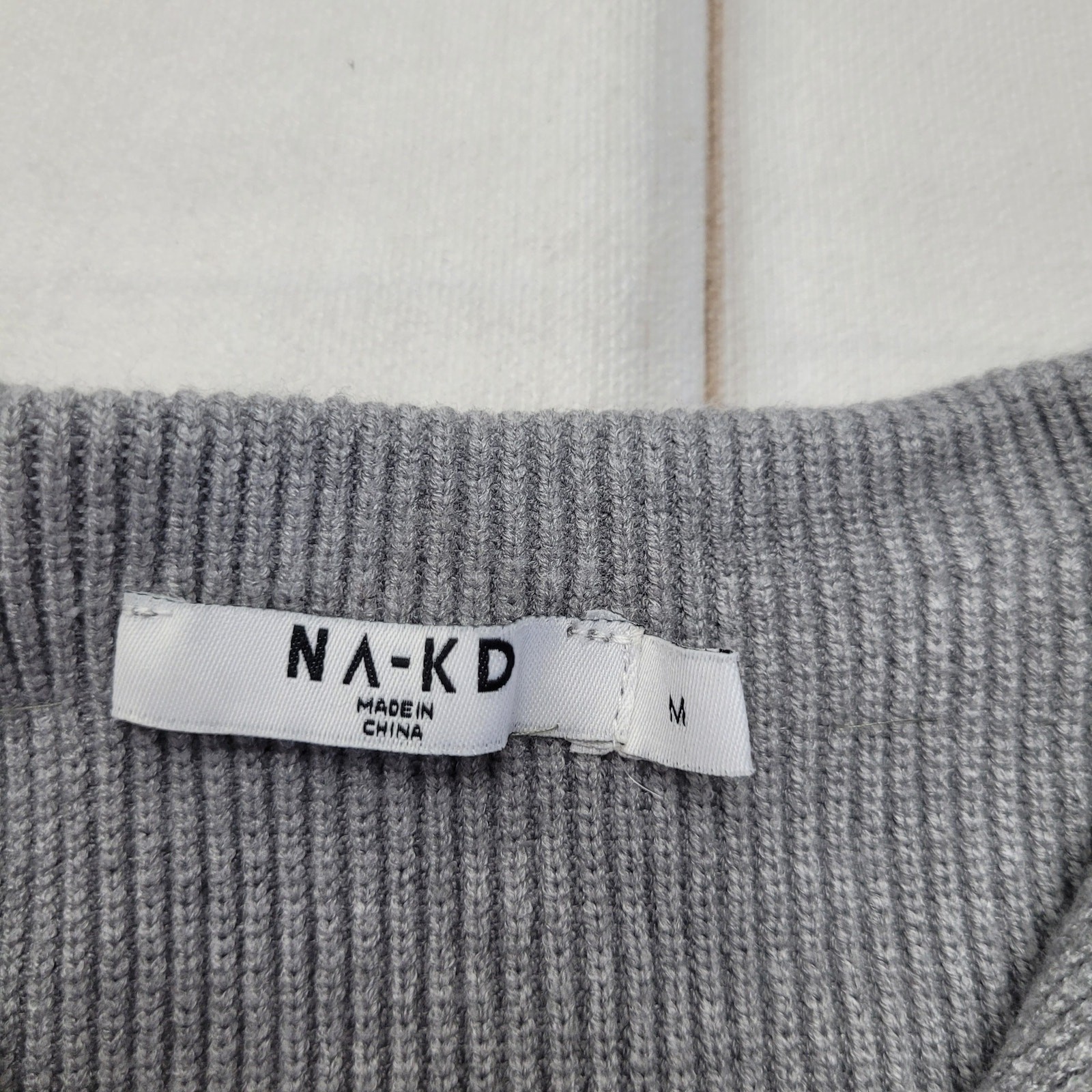 Na-Kd NAKD gray ribbed knit cardigan sweater asymmetrical minimalist medium
