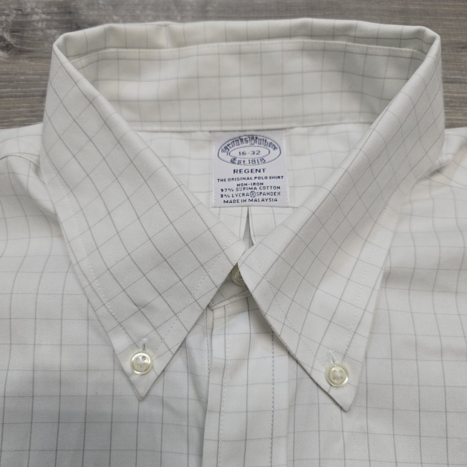 Brooks Brothers Regent Dress Shirt Mens Large 16-32 White Check Non Iron EUC!